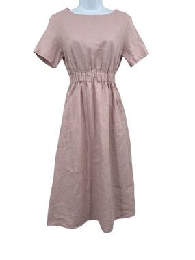 Old Linen Mill Short Sleeve Pullover 100% Linen Midi Dress Size S Mellow Rose